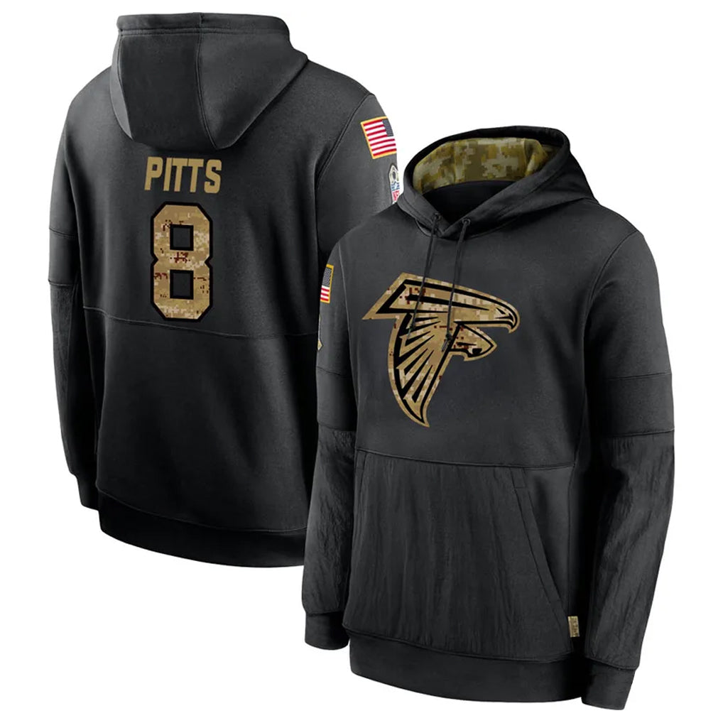 Rebec A.Falcons #8 Kyle Pitts Sr. Player Black Salute to Service Limited Black Hoodie Stitched Jerseys