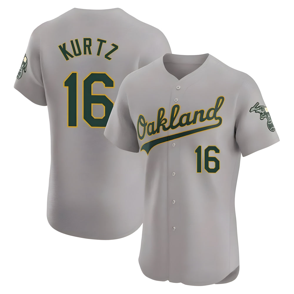 Rebec Athletics #16 Nick Kurtz Player Gray Elite Road Stitched Jerseys