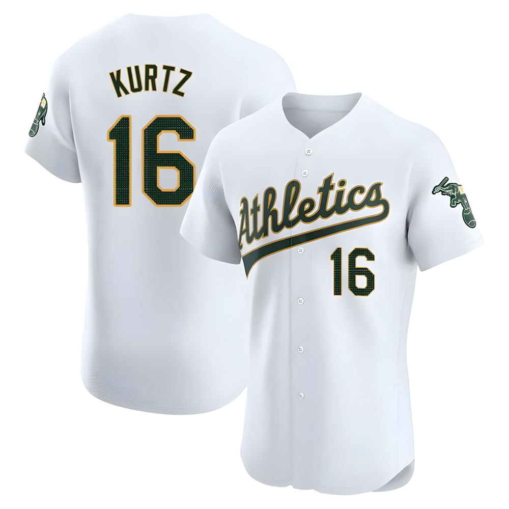 Rebec Athletics #16 Nick Kurtz Player White Elite Road Stitched Jerseys
