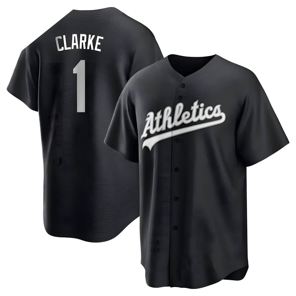 Rebec Athletics #1 Denzel Clarke player Black&White Replica Stitched Jersey