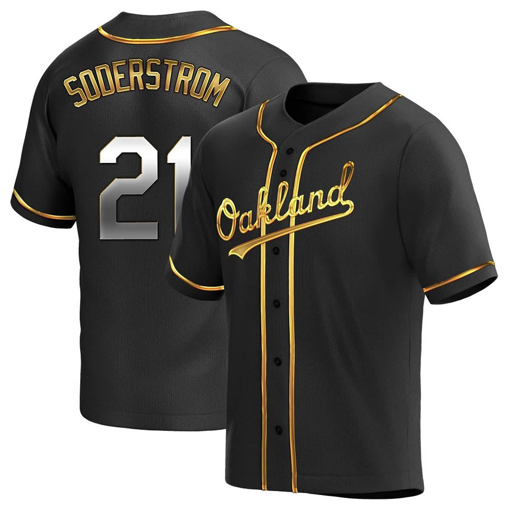 Rebec Athletics #21 Tyler Soderstrom Player Black Golden Replica Alternate Stitched Jersey