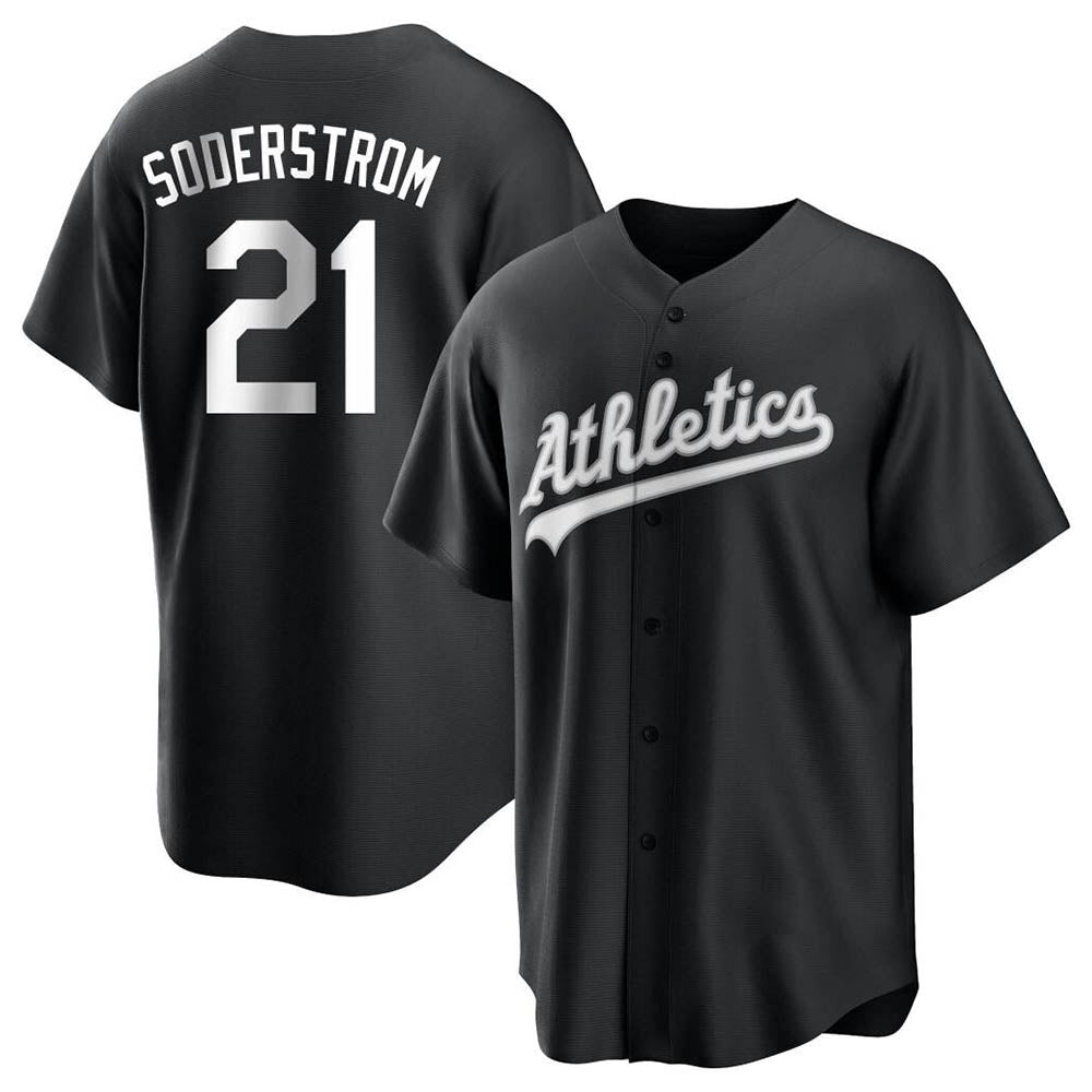 Rebec Athletics #21 Tyler Soderstrom Player Black&White Replica Stitched Jersey
