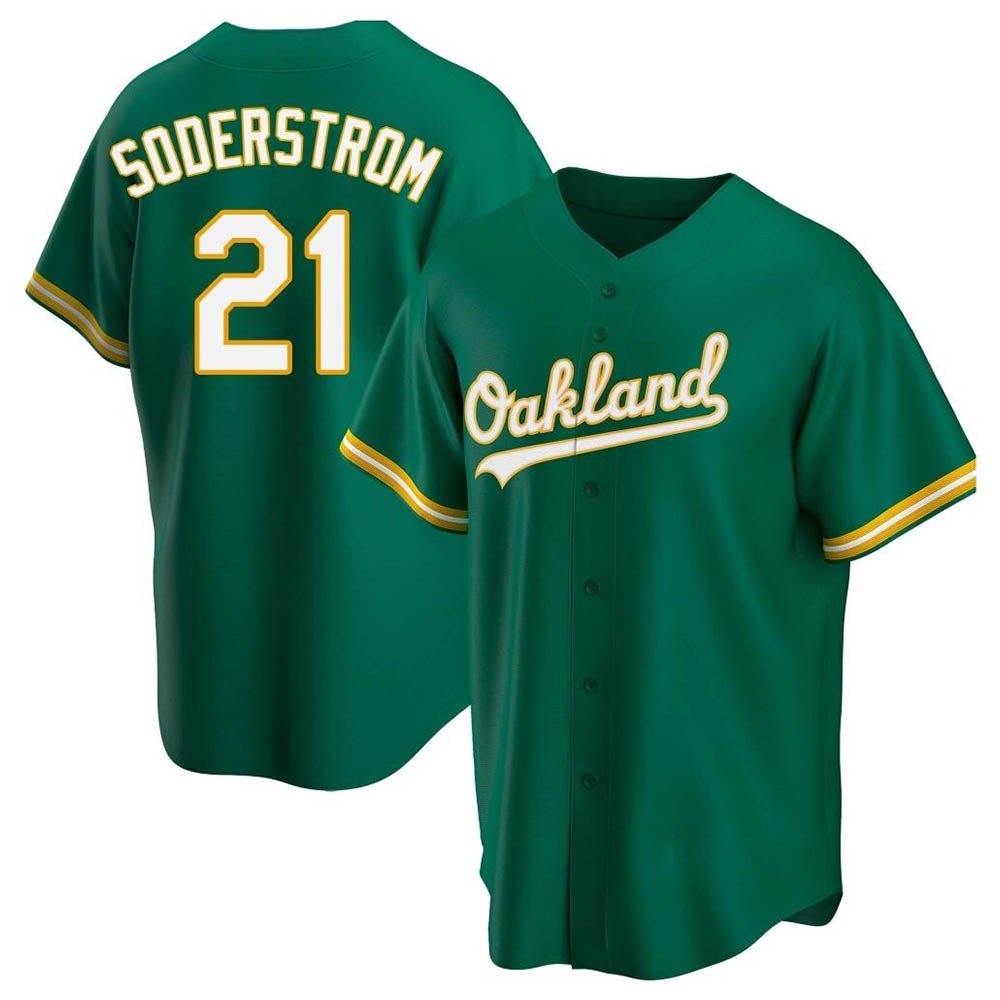 Rebec Athletics #21 Tyler Soderstrom Player Green Replica Kelly Alternate Stitched Jersey