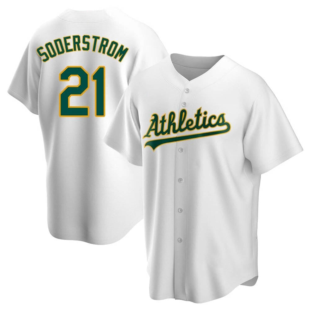 Rebec Athletics #21 Tyler Soderstrom Player White Replica Home Stitched Jersey