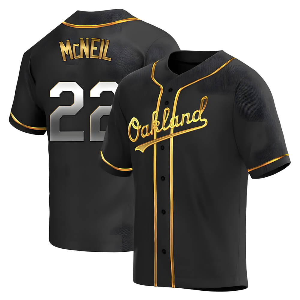 Rebec Athletics #22 Jeff McNeil player Gold Replica Black en Alternate Stitched Jersey