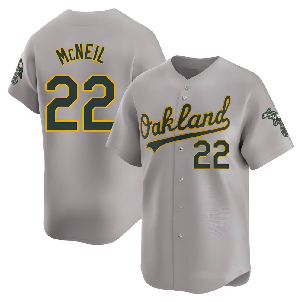 Rebec Athletics #22 Jeff McNeil player Gray Limited Away Stitched Jersey