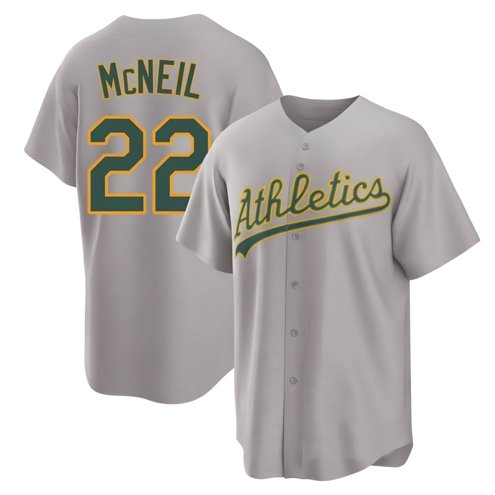 Rebec Athletics #22 Jeff McNeil player Gray Replica Away Stitched Jersey
