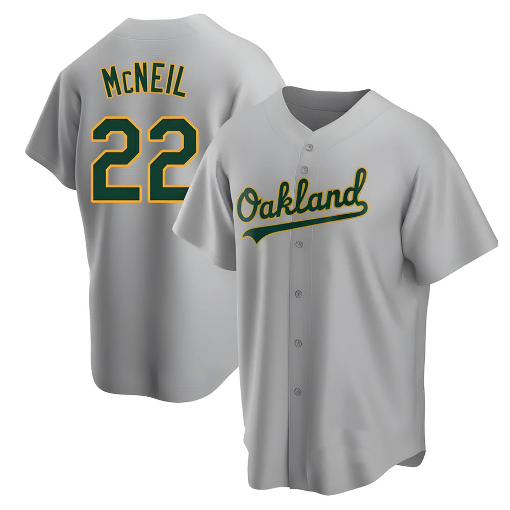 Rebec Athletics #22 Jeff McNeil player Gray Replica Road Stitched Jersey