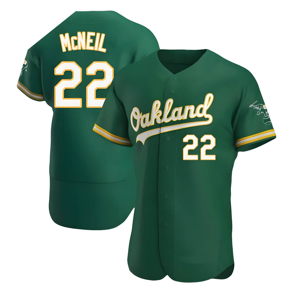Rebec Athletics #22 Jeff McNeil player Green Authentic Kelly Alternate Stitched Jersey