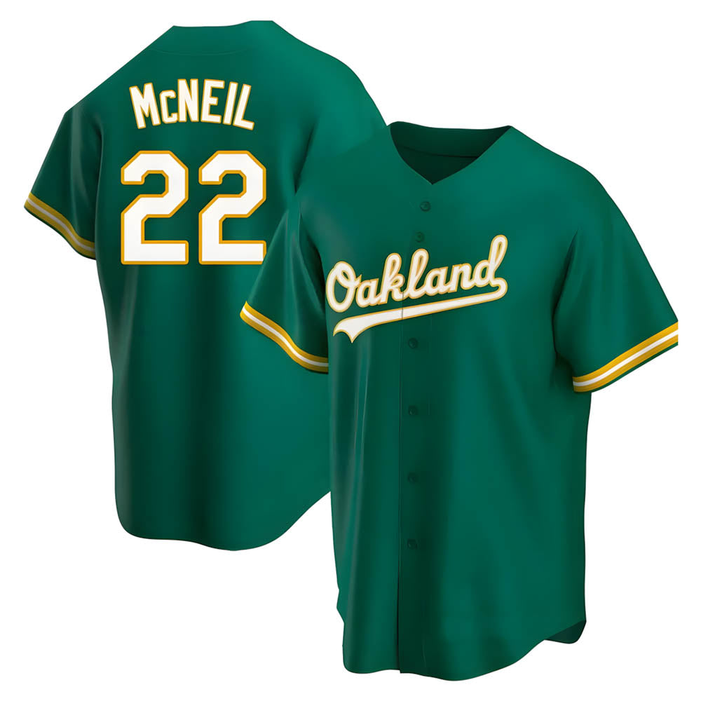 Rebec Athletics #22 Jeff McNeil player Green Replica Kelly Alternate Stitched Jersey