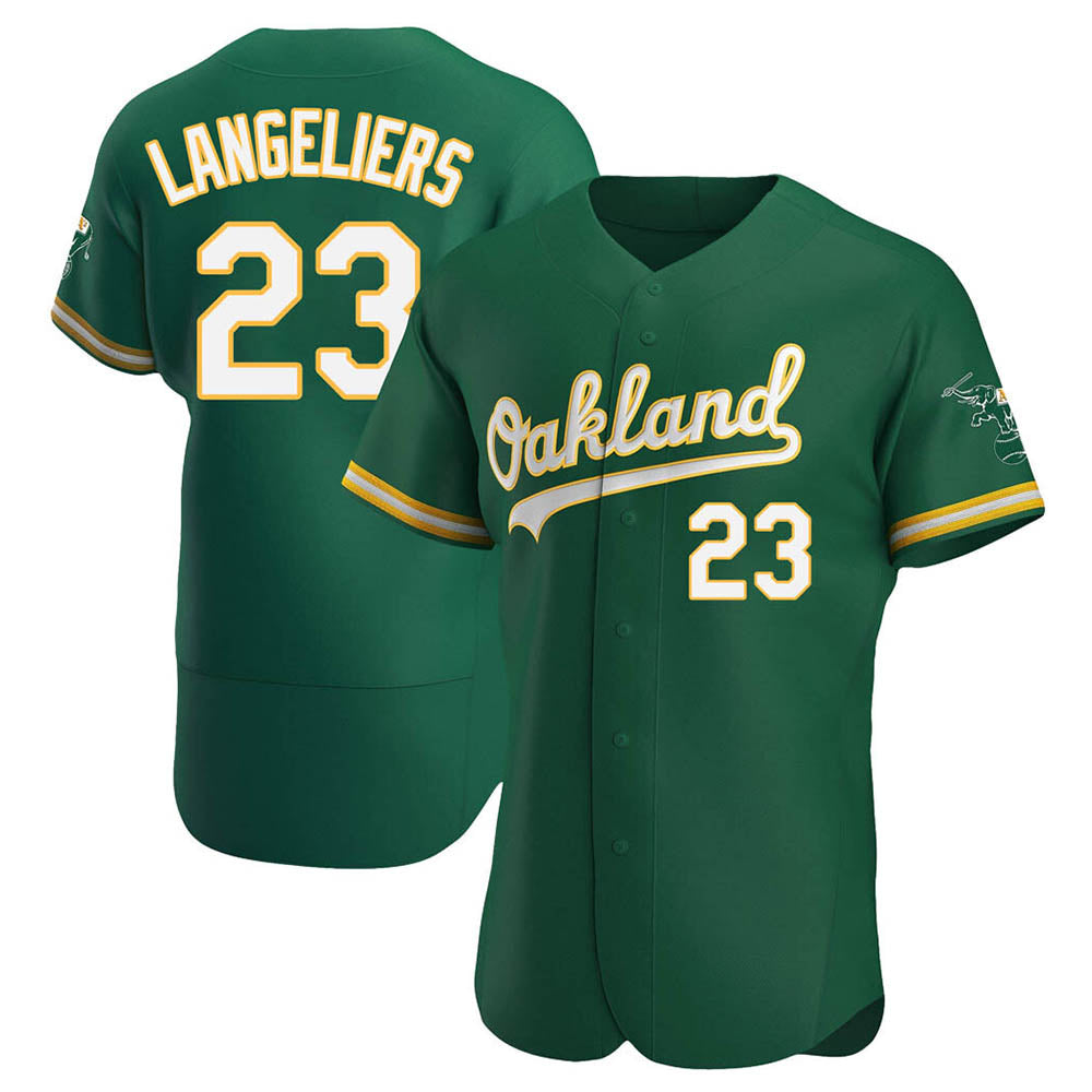 Rebec Athletics #23 Shea Langeliers Player Green Authentic Kelly Alternate Stitched Jerseys
