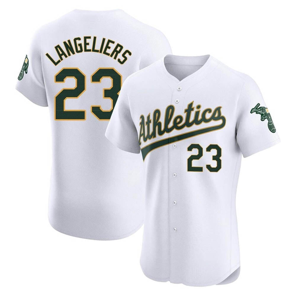 Rebec Athletics #23 Shea Langeliers Player White Elite Home Stitched Jersey