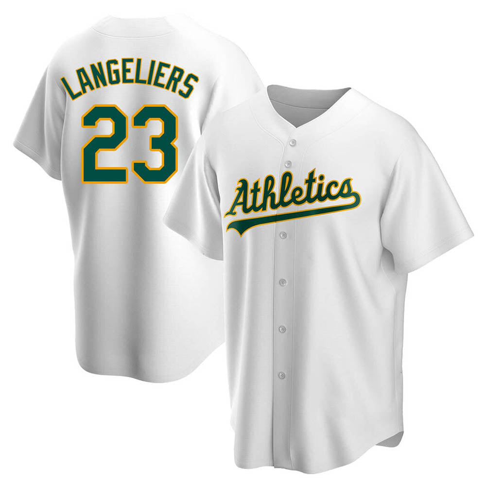 Rebec Athletics #23 Shea Langeliers Player White Replica Home Stitched Jerseys