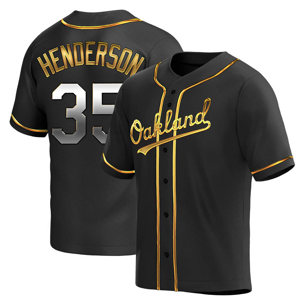 Rebec Athletics #35 Rickey Henderson Player Black Golden Replica Alternate Stitched Jersey