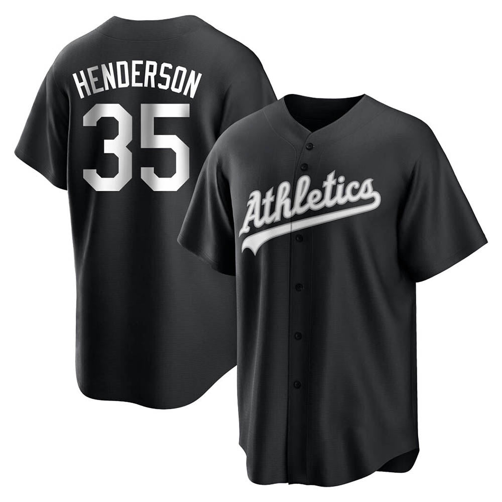 Rebec Athletics #35 Rickey Henderson Player Black&White Replica Stitched Jersey