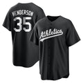 Rebec Athletics #35 Rickey Henderson Player Black&White Replica Stitched Jersey