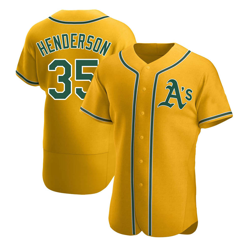 Rebec Athletics #35 Rickey Henderson Player Gold Authentic Alternate Stitched Jersey