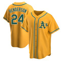 Rebec Athletics #24 Rickey Henderson Player Gold Replica Alternate Stitched Jersey
