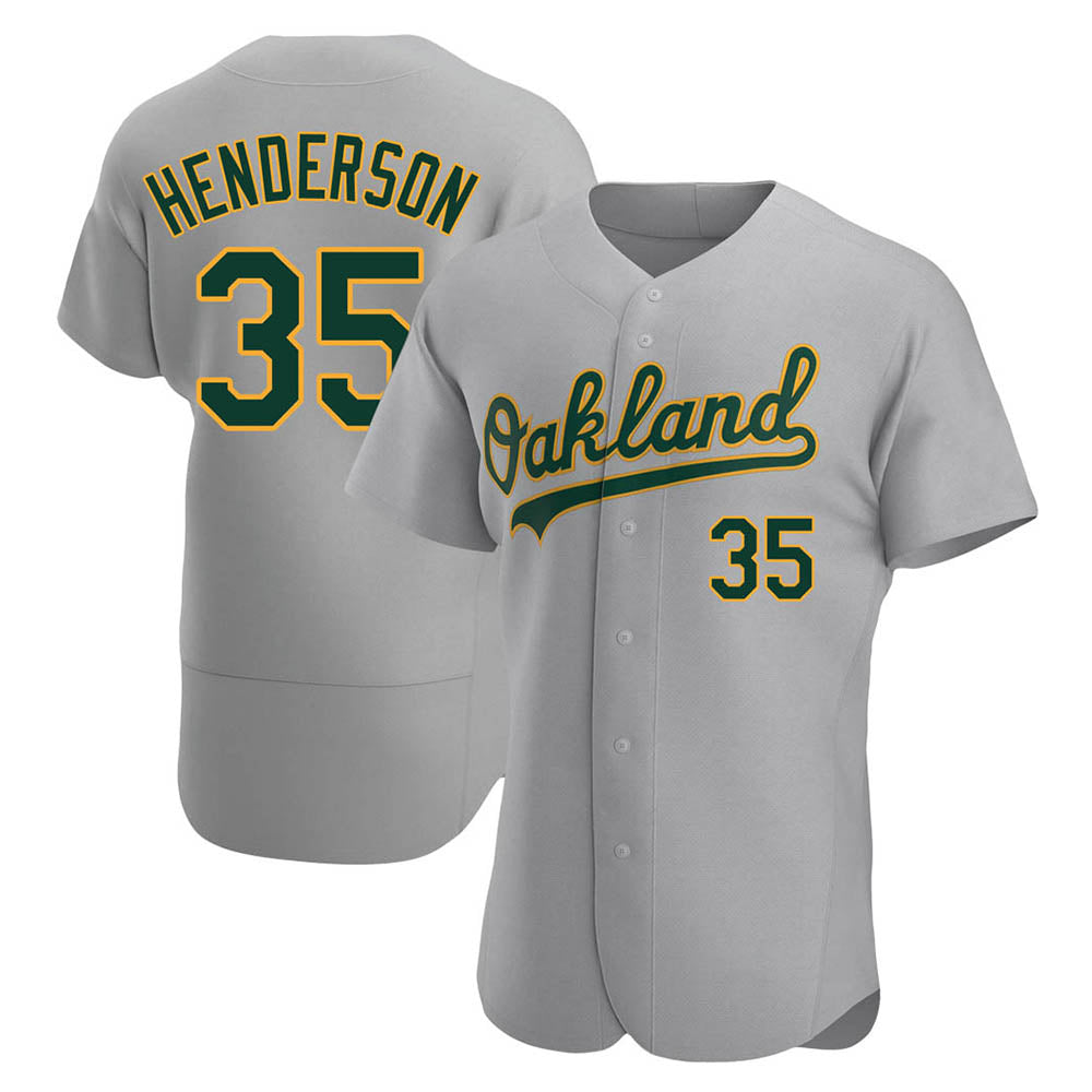 Rebec Athletics #35 Rickey Henderson Player Gray Authentic Road Stitched Jersey
