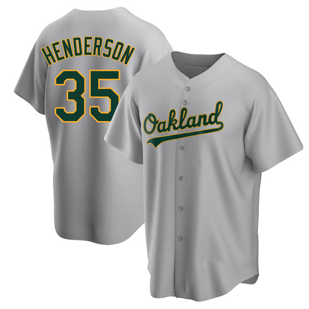 Rebec Athletics #35 Rickey Henderson Player Gray Replica Road Stitched Jersey