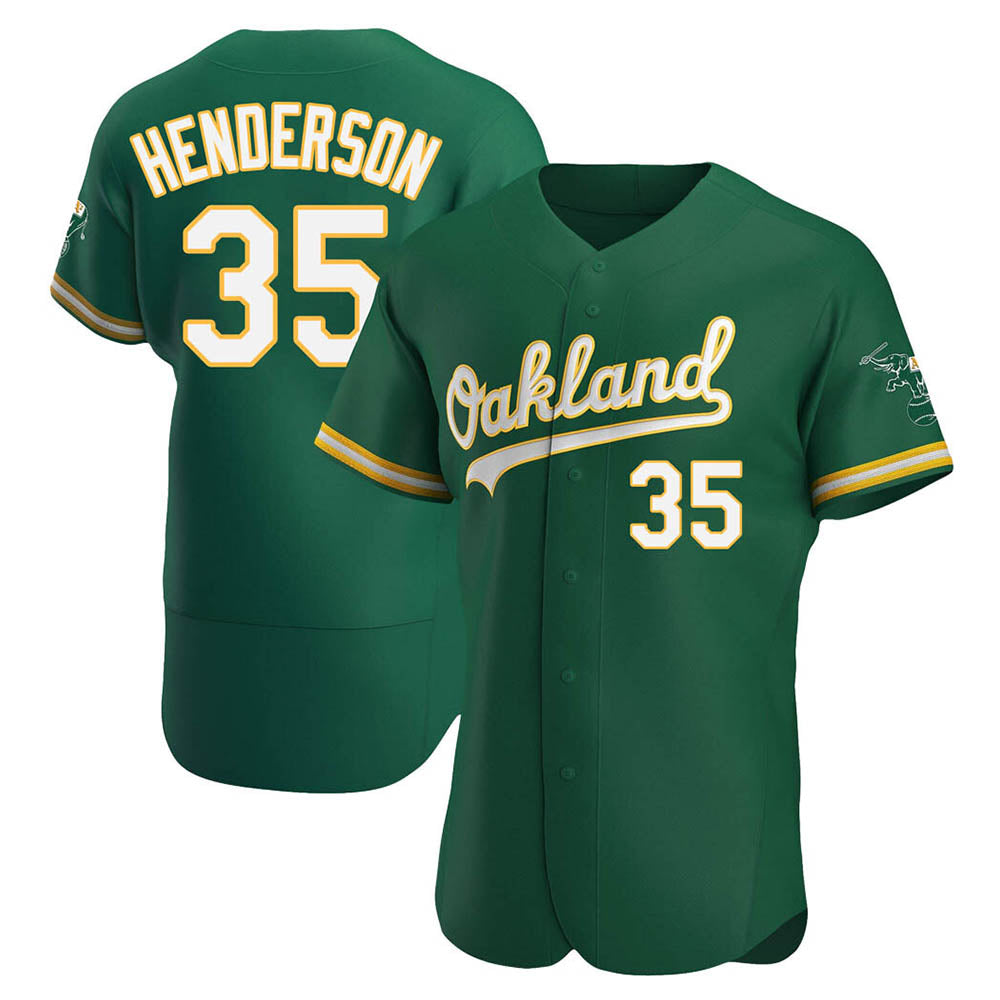 Rebec Athletics #35 Rickey Henderson Player Green Authentic Kelly Alternate Stitched Jersey