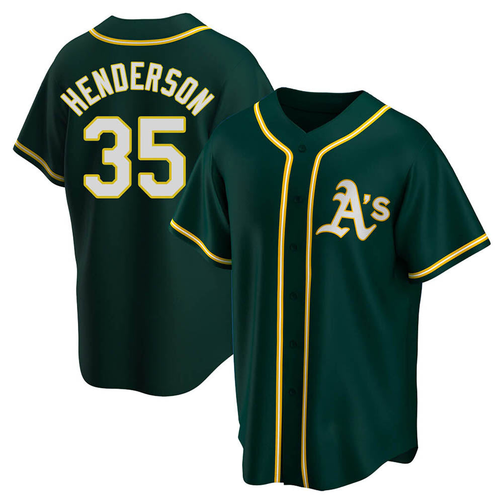 Rebec Athletics #35 Rickey Henderson Player Green Replica Alternate Stitched Jersey