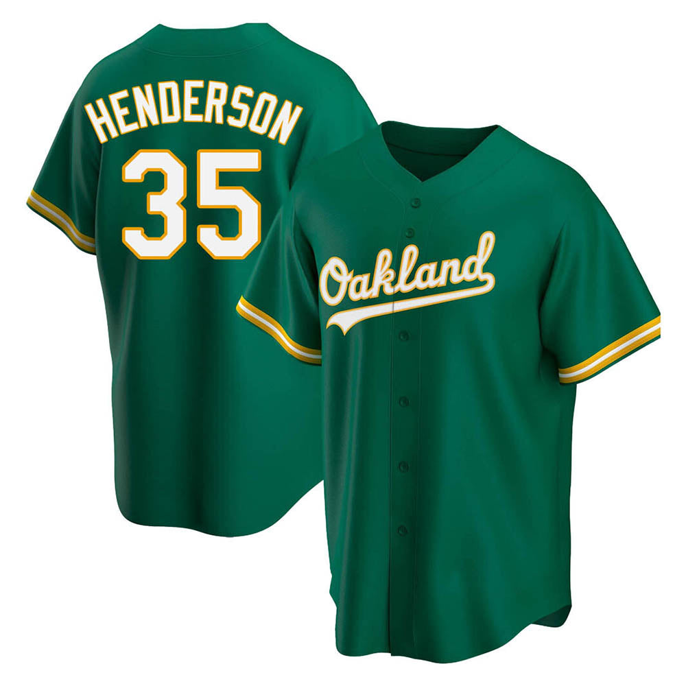 Rebec Athletics #35 Rickey Henderson Player Green Replica Kelly Alternate Stitched Jersey