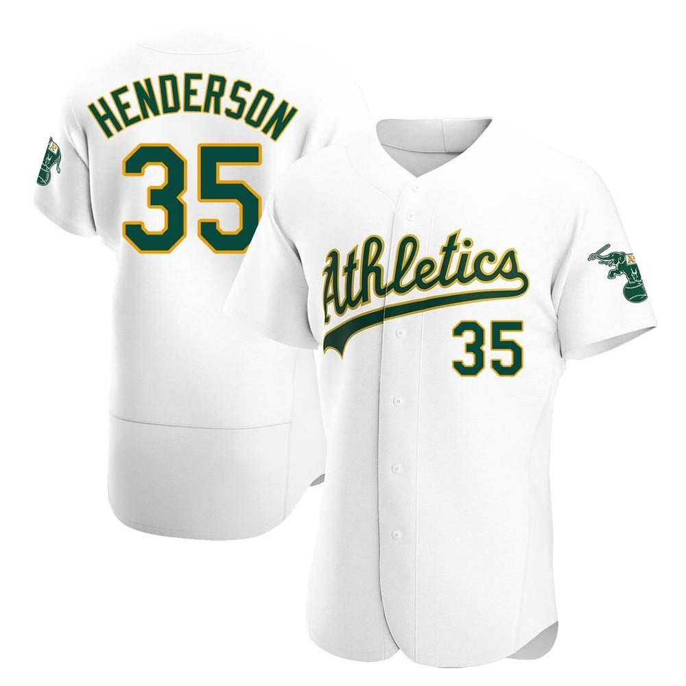 Rebec Athletics #35 Rickey Henderson Player White Authentic Home Stitched Jersey