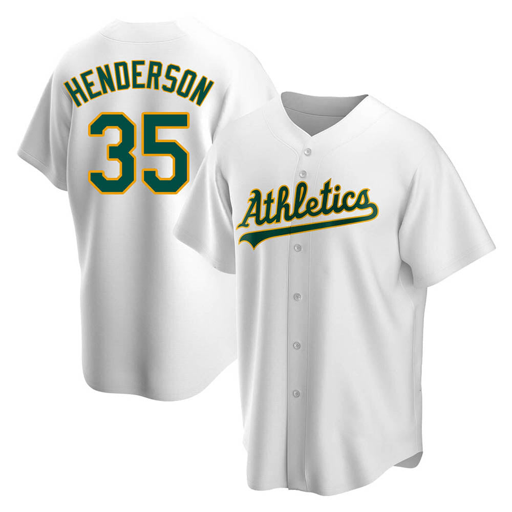 Rebec Athletics #35 Rickey Henderson Player White Replica Home Stitched Jersey