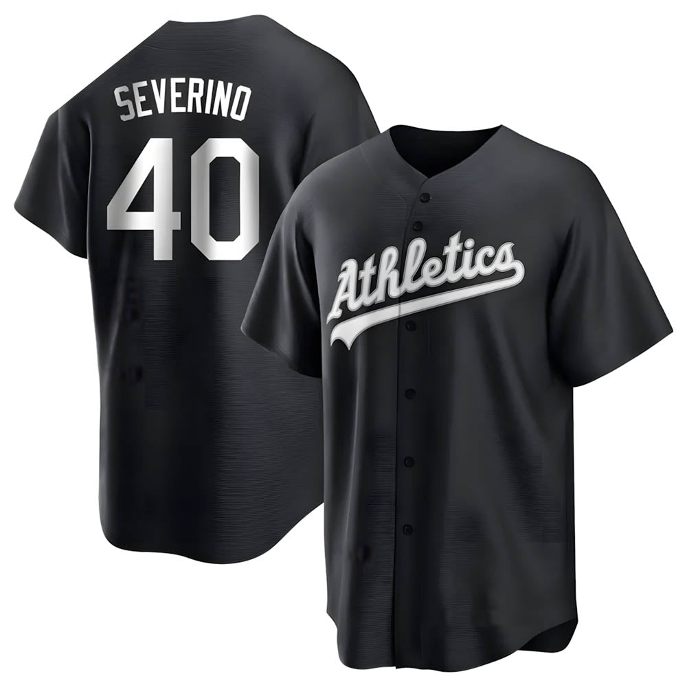Rebec Athletics #40 Luis Severino player Black&White Replica Stitched Jersey