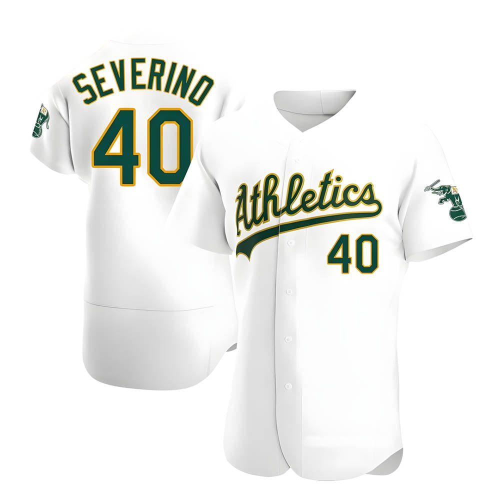 Rebec Athletics #40 Luis Severino player White Authentic Home Stitched Jersey
