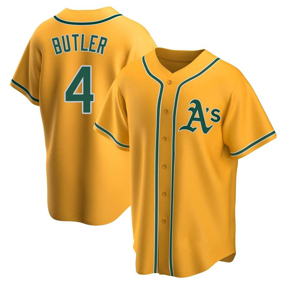 Rebec Athletics #4 Lawrence Butler player Gold Replica Alternate Stitched Jersey