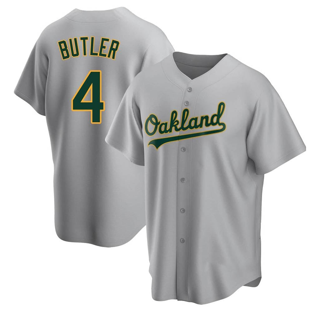 Rebec Athletics #4 Lawrence Butler player Gray Replica Road Stitched Jersey