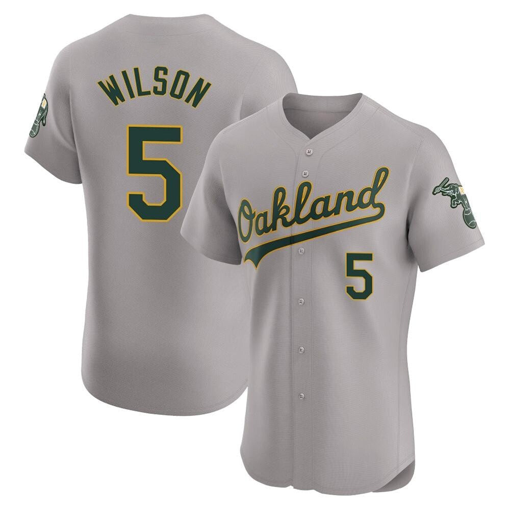 Rebec Athletics #5 Jacob Wilson Gray Elite Road Stitched Jersey