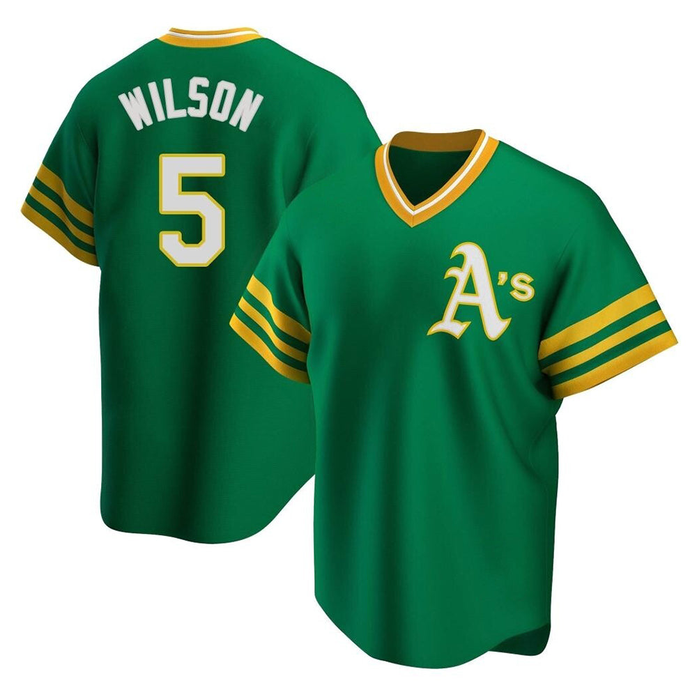 Rebec Athletics #5 Jacob Wilson Green Replica Cooperstown Collection T shirt Stitched Jersey