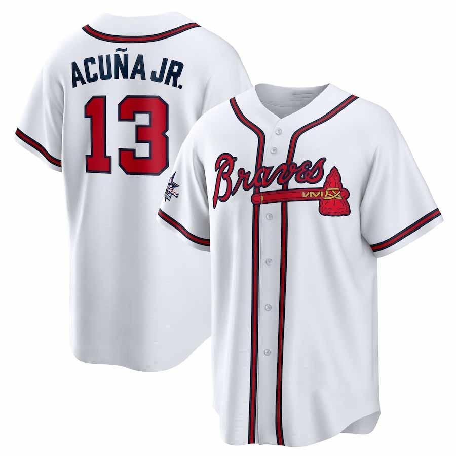 Rebec A.Braves #13 Ronald Acuna Jr. 2025 All-Star Game Home Replica Player Jersey - White Stitched Personalized Jersey