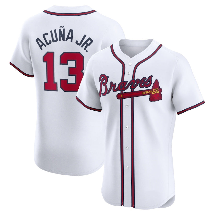 Rebec A.Braves #13 Ronald Acuna Jr. Home Elite Jersey - White Personalized Jerseys