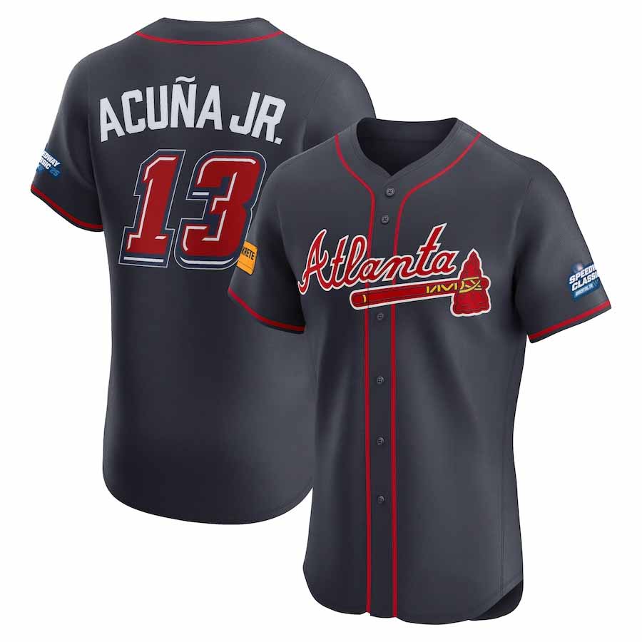 Rebec A.Braves #13 Ronald Acuna Jr. Navy 2025 Speedway Classic Alternate Elite Player Personalized Jersey