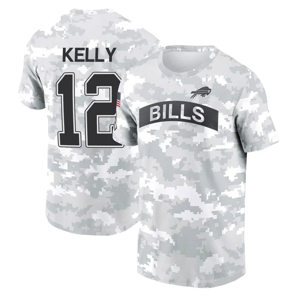 Rebec B.Bills #12 Jim Kelly Player Arctic Camo Salute to Service T-Shirt Hoodies Stitched Jerseys