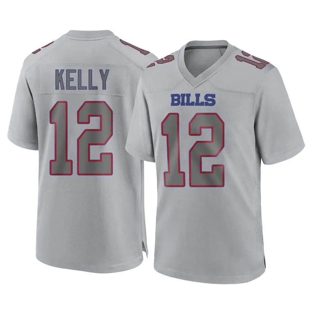 Rebec B.Bills #12 Jim Kelly Player Gray Fashion Home Game Stitched Jerseys