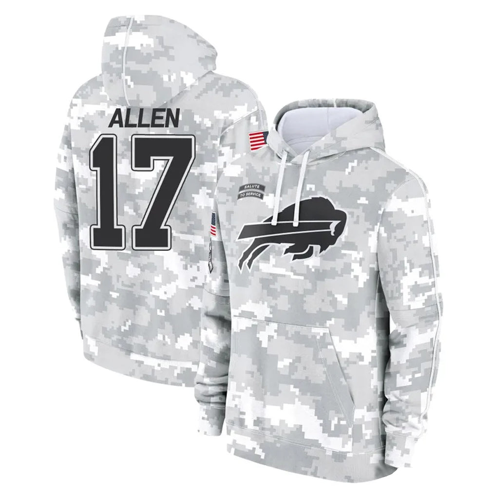 Rebec B.Bills #17 Josh Allen Player Arctic Camo Salute to Service Hoodies Limited Stitched Jerseys