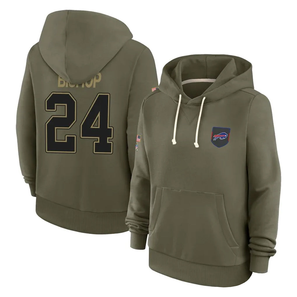 Rebec B.Bills #24 Cole Bishop Player Olive Salute to Service Hoodies Stitched Jerseys