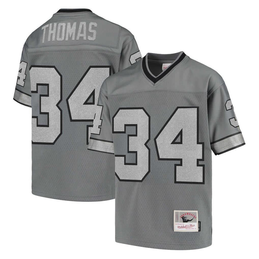 Rebec B.Bills #34 Thurman Thomas Player Gray Throwback Replica Stitched Jerseys