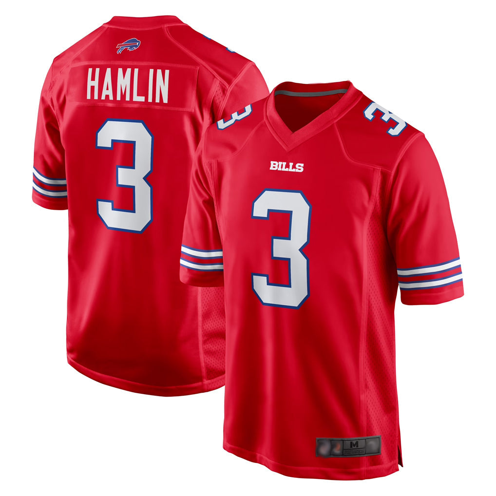 Rebec B.Bills #3 Damar Hamlin Player Red Home Game Stitched Jerseys
