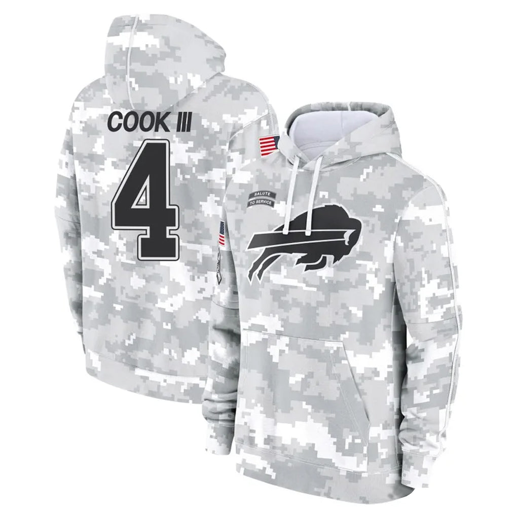 Rebec B.Bills #4 James Cook III Player Arctic Camo Salute to Service Hoodies Game Stitched Jerseys