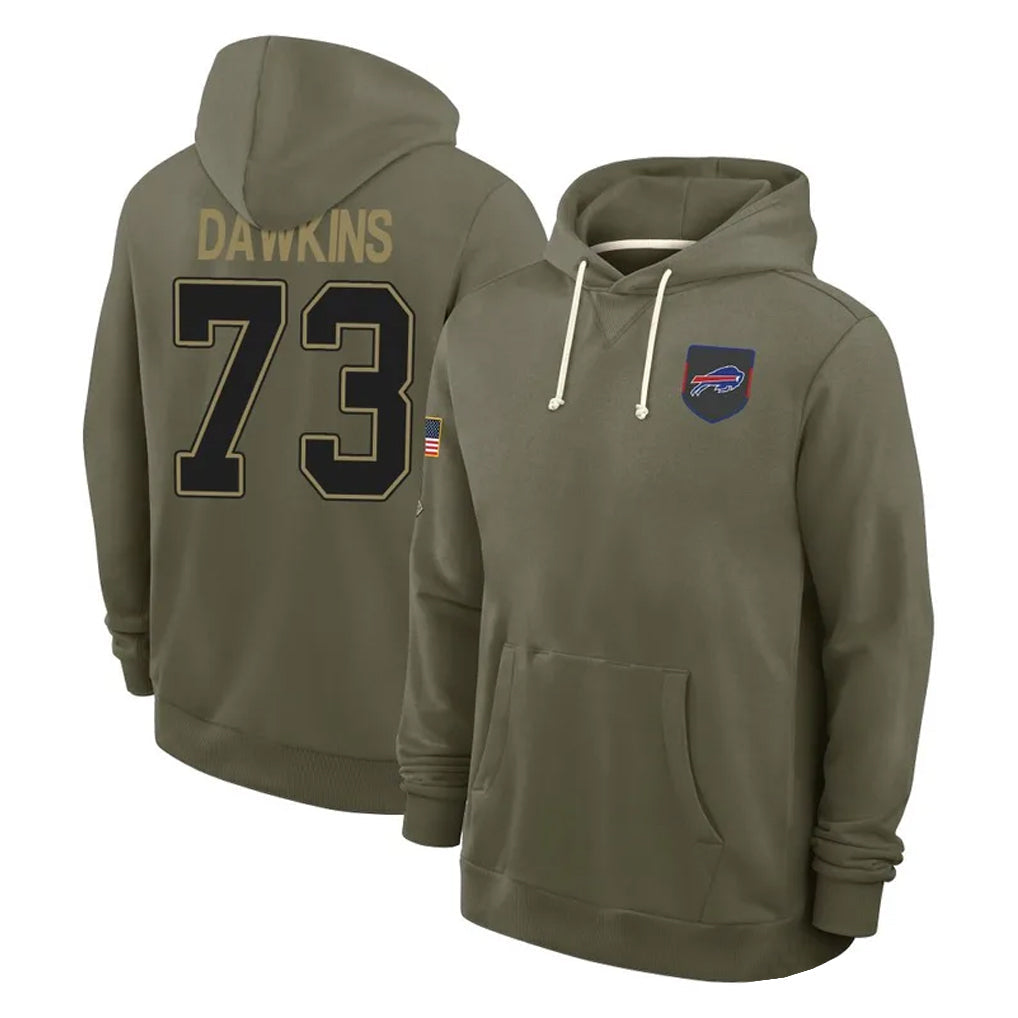 Rebec B.Bills #73 Dion Dawkins Player Olive Salute to Service Hoodies Stitched Jerseys