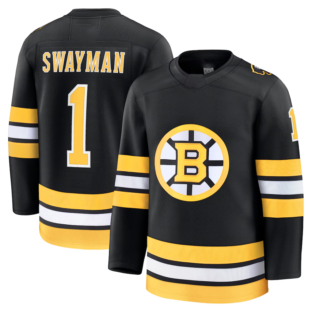 Rebec B.Bruins #1 Jeremy Swayman Black Home Premium Stitched Jerseys