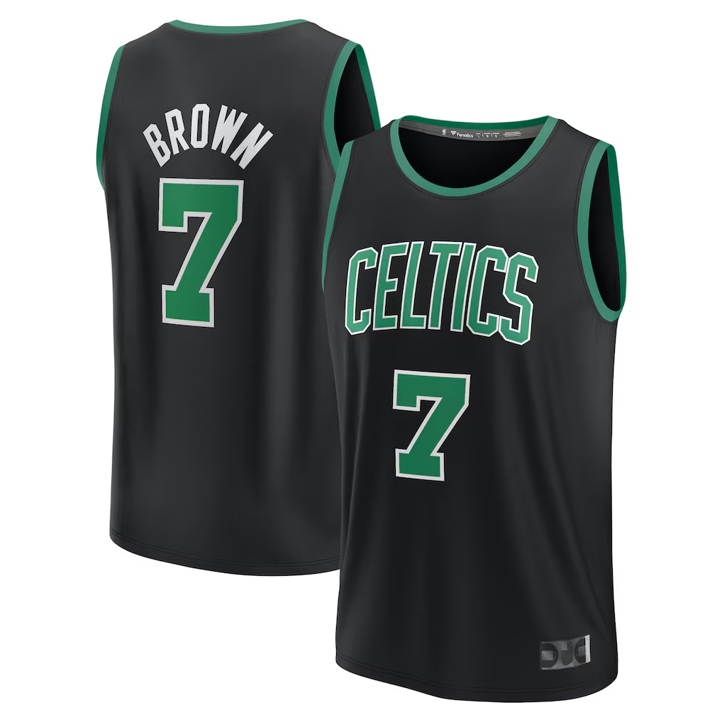 Rebec B.Celtics #7 Jaylen Brown Black Fast Break Replica Player Jerseys - Statement Edition