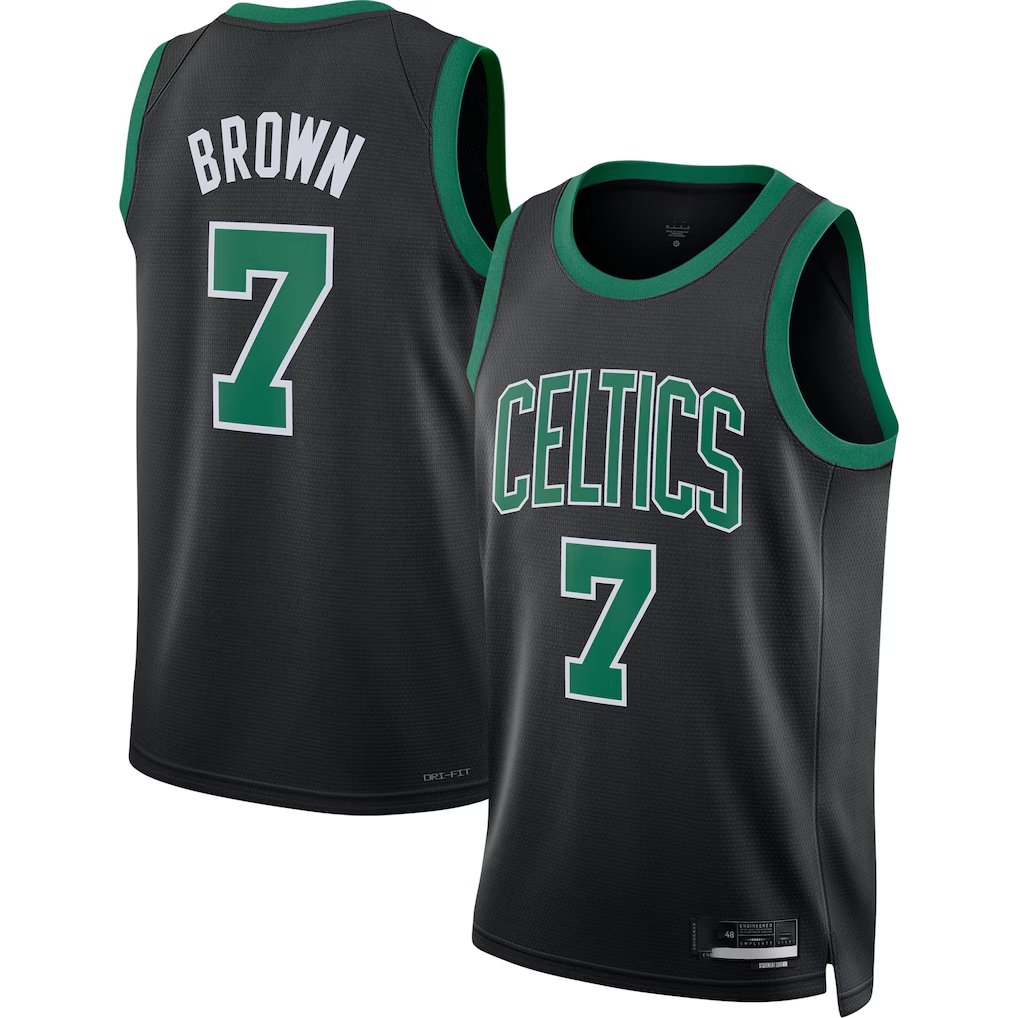 Rebec B.Celtics #7 Jaylen Brown Black Swingman Jerseys - Statement Edition