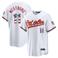 Rebec B.Orioles #11 Jordan Westburg Player White USA 250 Fourth of July Home Game Stitched Jerseys
